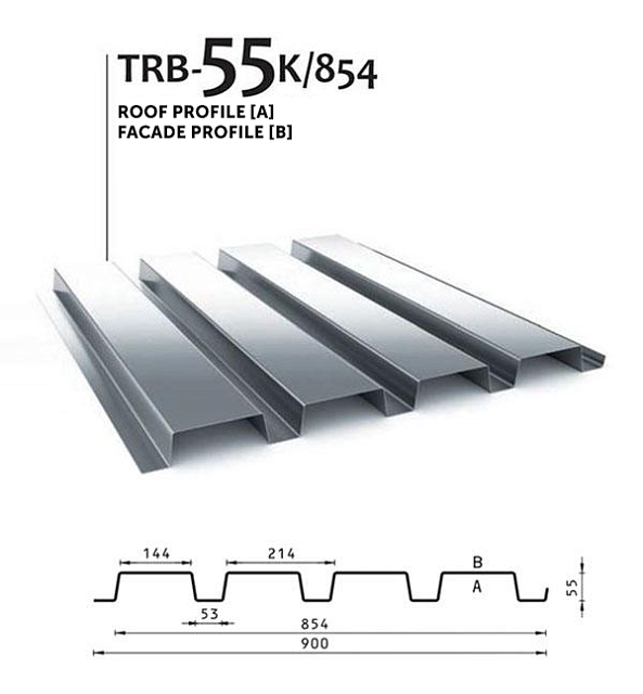 Trapezoidal and facade sheets - TRB - 55K/854 roof profile / facade - trapezoidal sheets